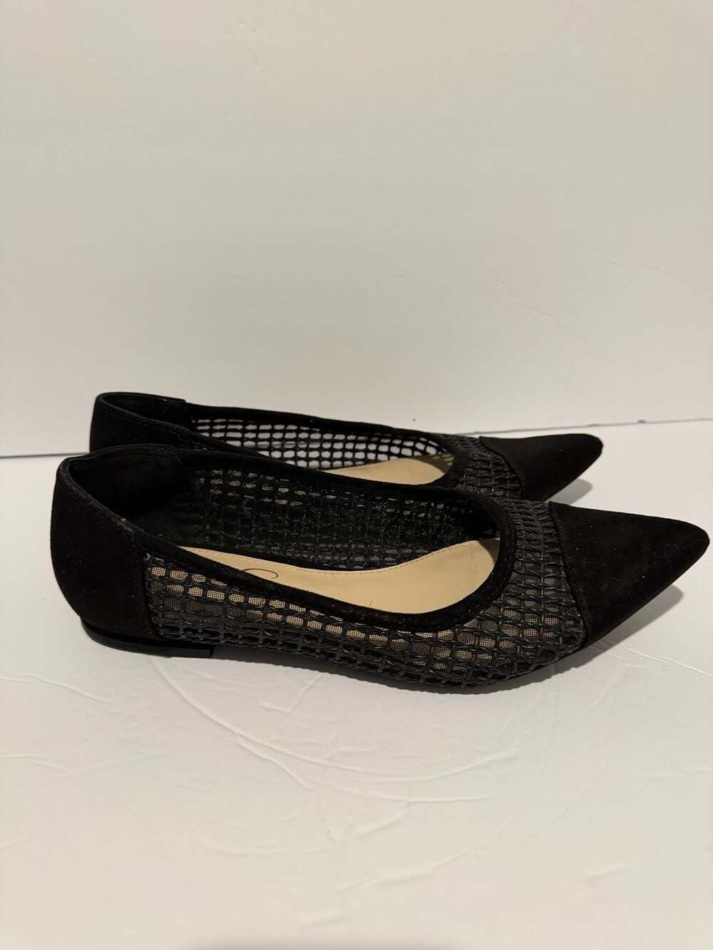 Jessica Simpson Mandayss Black Mesh Suede Pointed Toe Flats - Picture 2 of 6